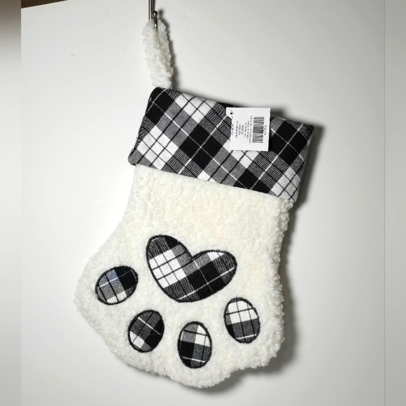 unbranded Other - Dog christmas paw stocking black white sherpa feel 13" nwt
